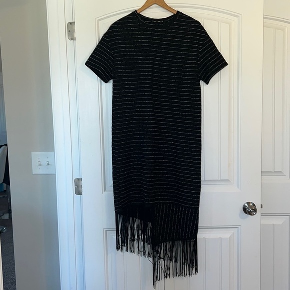 ZARA TRAFALUC Size Medium Fringe Hem Midi Dress - Picture 3 of 7